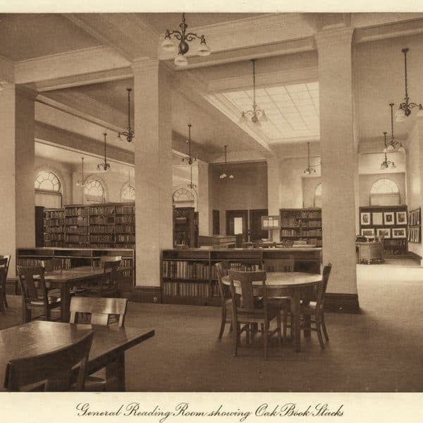 Literary motif: oak reading-room stacks